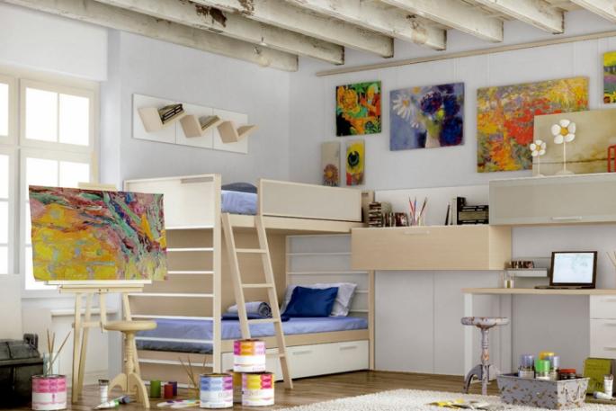 Mogućnosti dizajna za dječju sobu s krevetom na kat