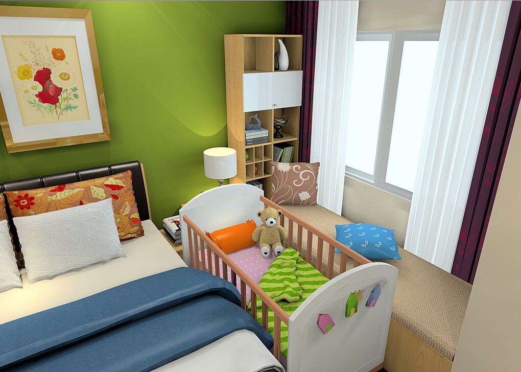 спальня для двух детей и родителей